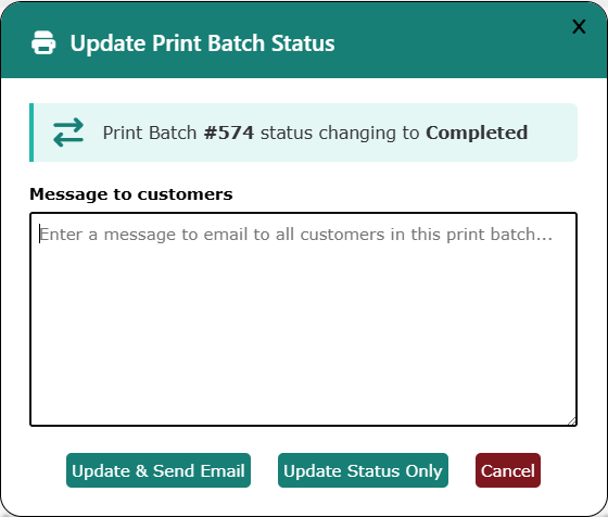 Batch status email dialog